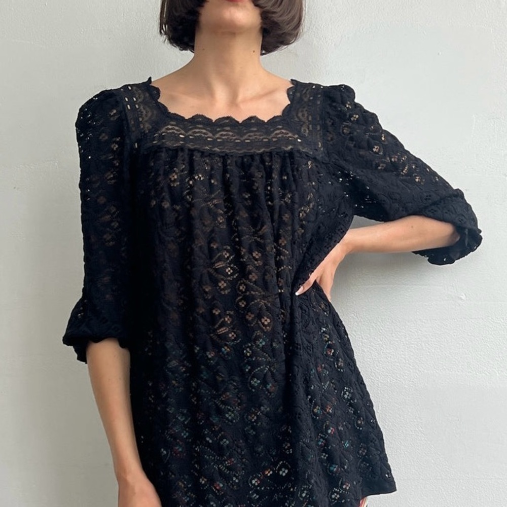 Anne Sui stretch lace eyelet mini dress Y2K 90s size Small